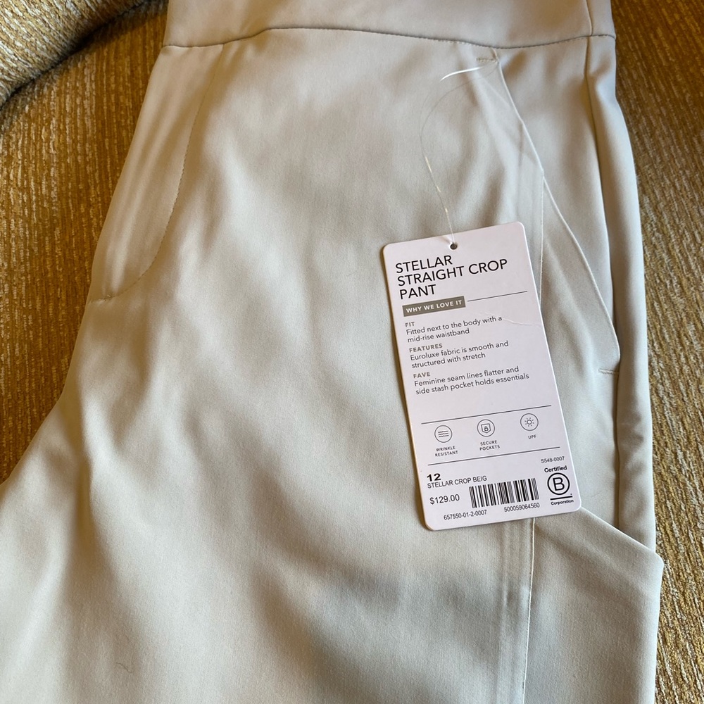 Athleta Stellar Straight Crop Pant, NWT (beige), Size 12